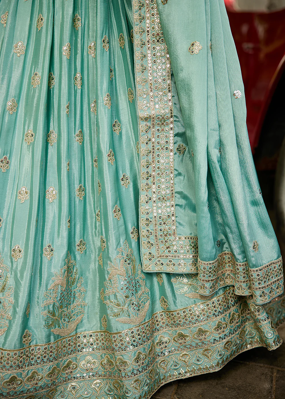 Sea Green Cording Embroidered Wedding Lehenga Choli - Image 8