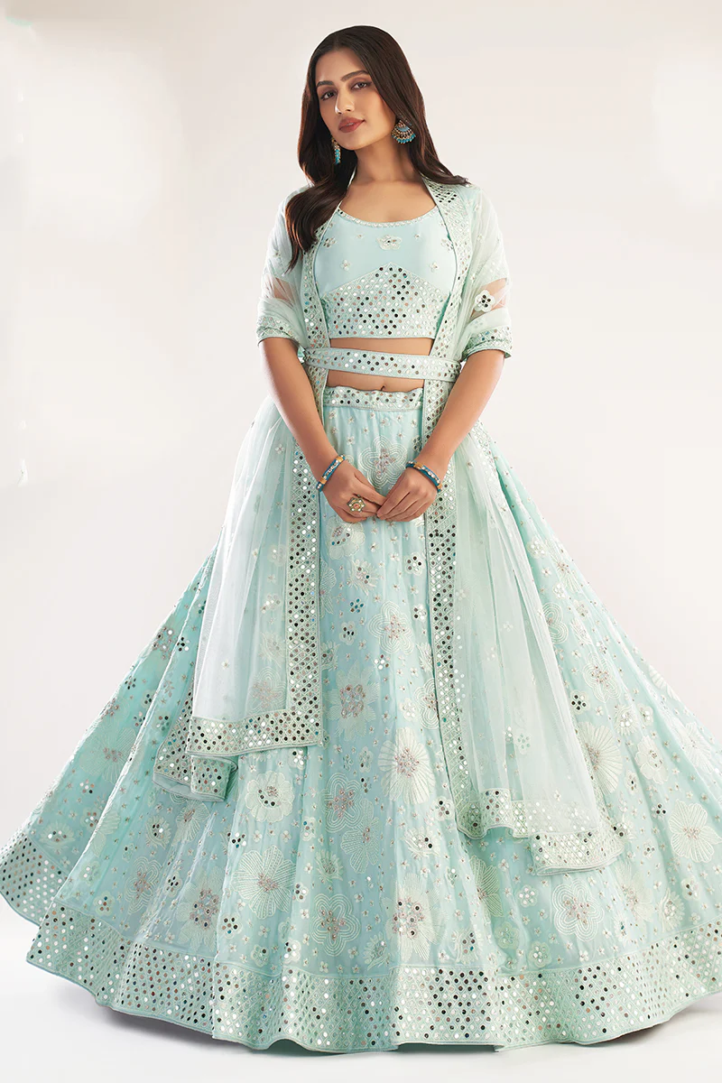 Sea Green Designer Bridal Heavy Embroidered Lehenga Choli - Image 4