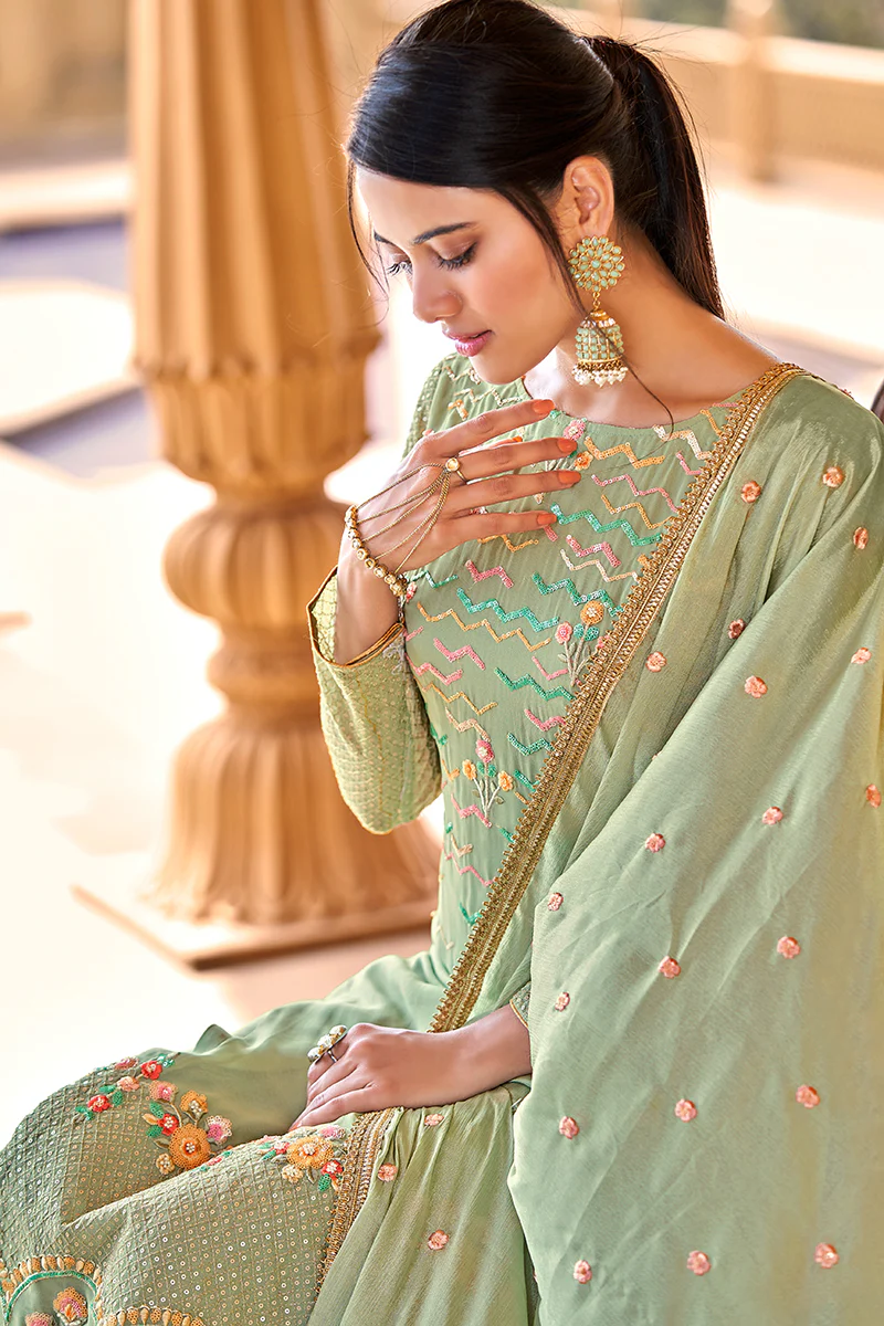 Sea Green Georgette Viscose Embroidered Salwar Suit - Image 2