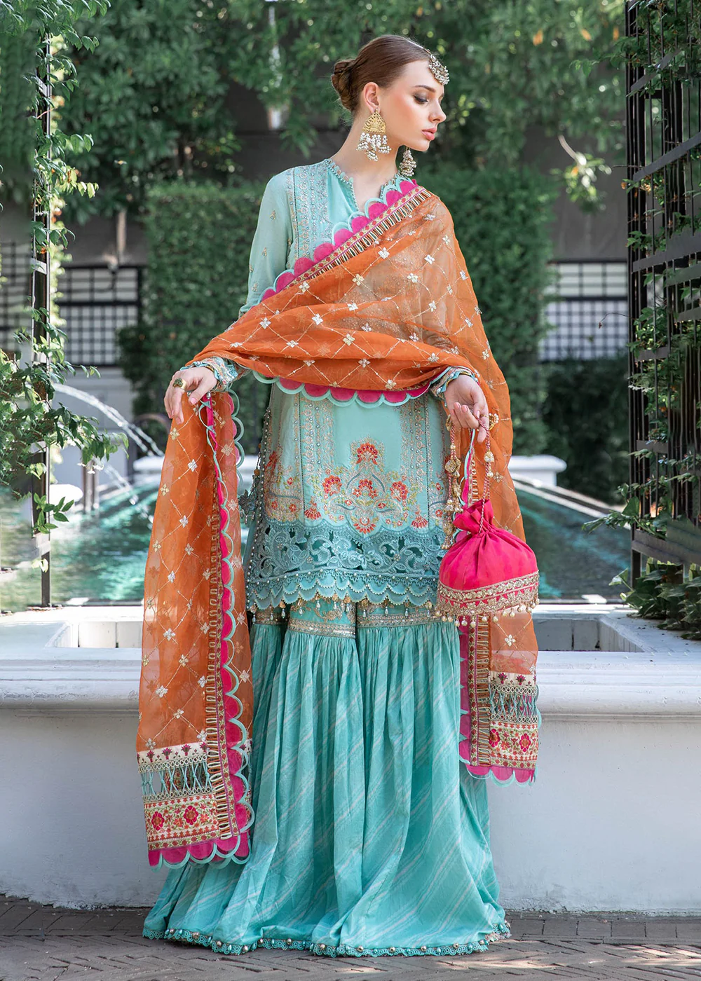 Sea Green Gharara Suit - Maria B Lawn Eid Collection 2023 - EL-23-05 - Image 5