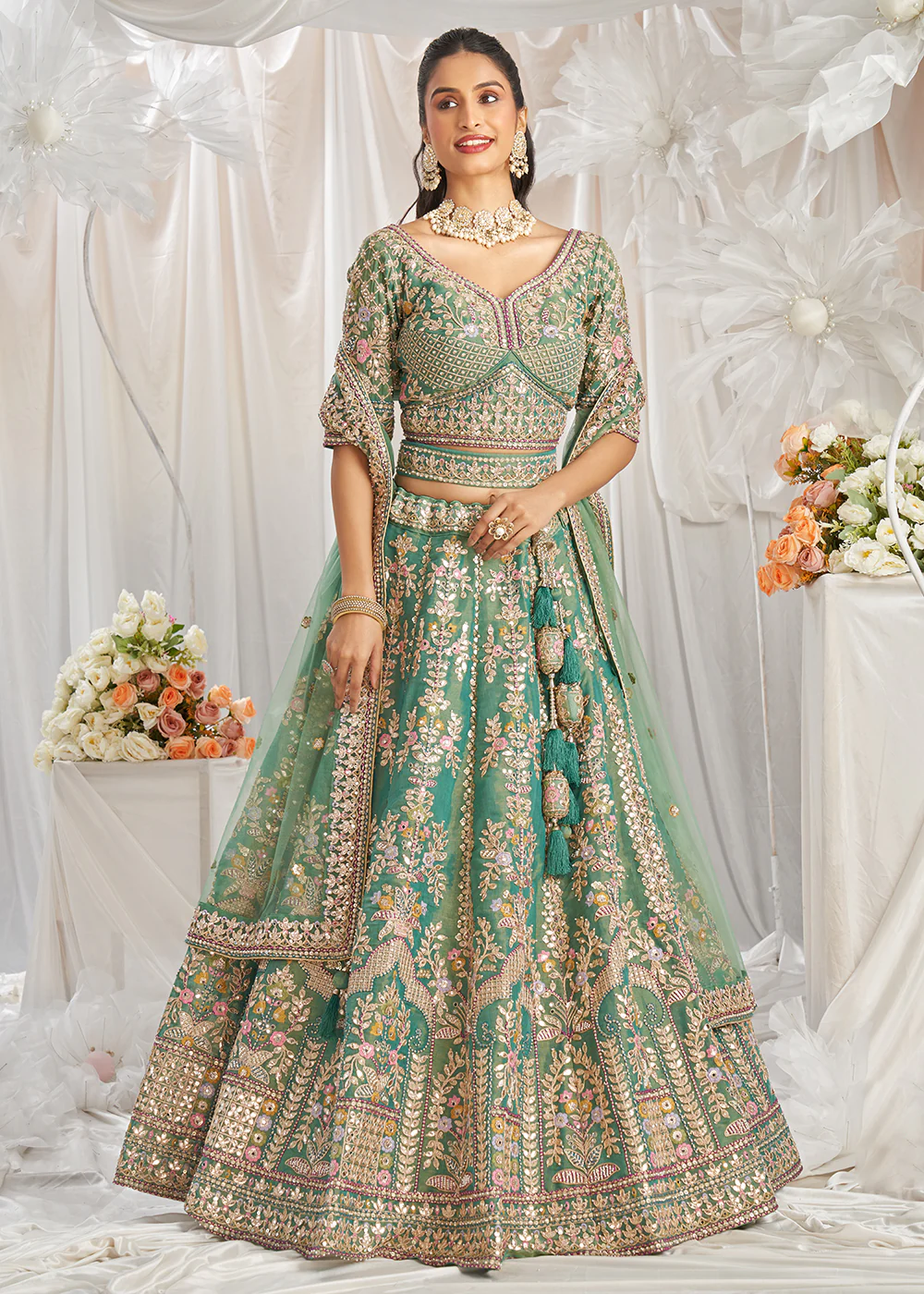 Sea Green Gota Patti Embroidered Bridal Lehenga Choli