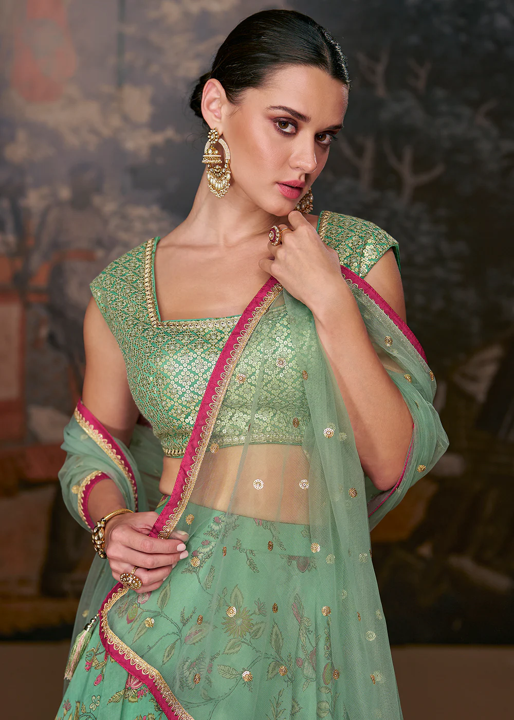 Sea Green Organza Silk Designer Wedding Lehenga Choli - Image 2