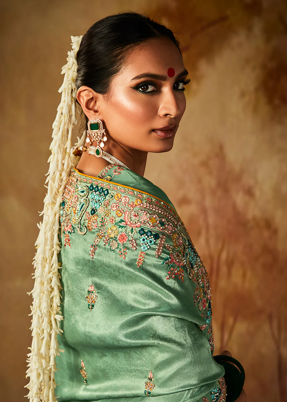 Sea Green Wedding Wear Embroidered Kanjivaram Silk Saree - Image 5
