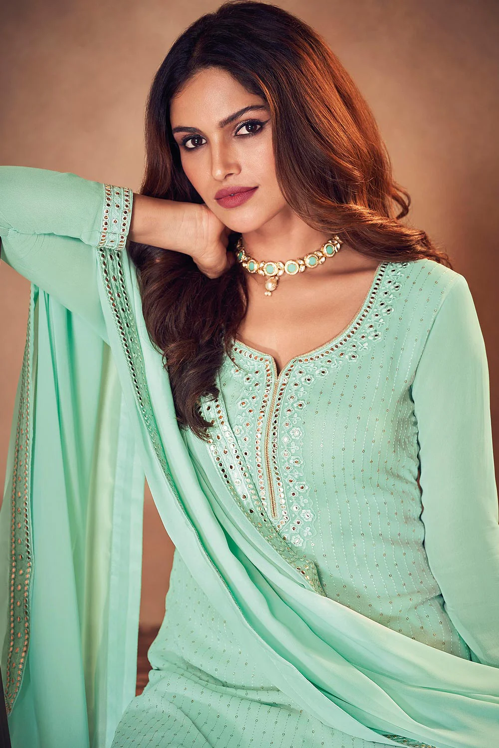 Seafoam Green Sharara Style Designer Suit - Image 2