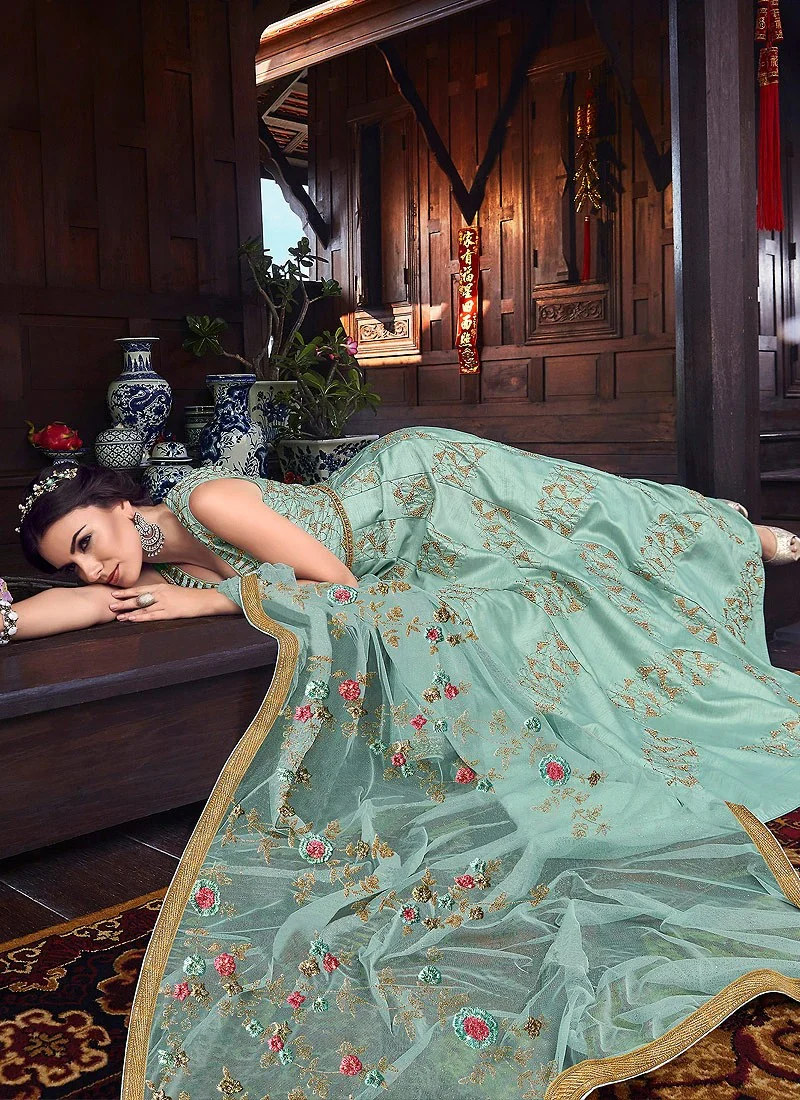 Sensational Blue Embroidered Floor Length Anarkali - Image 4