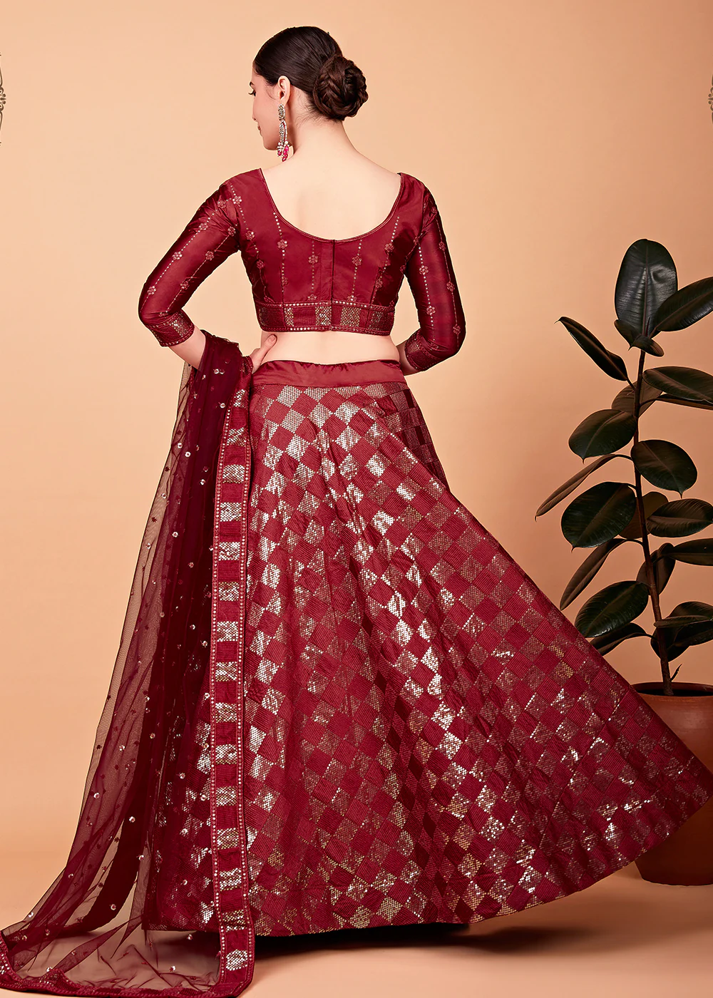 Sensational Red Multi Thread & Sequins Cocktail Party Lehenga - Image 3
