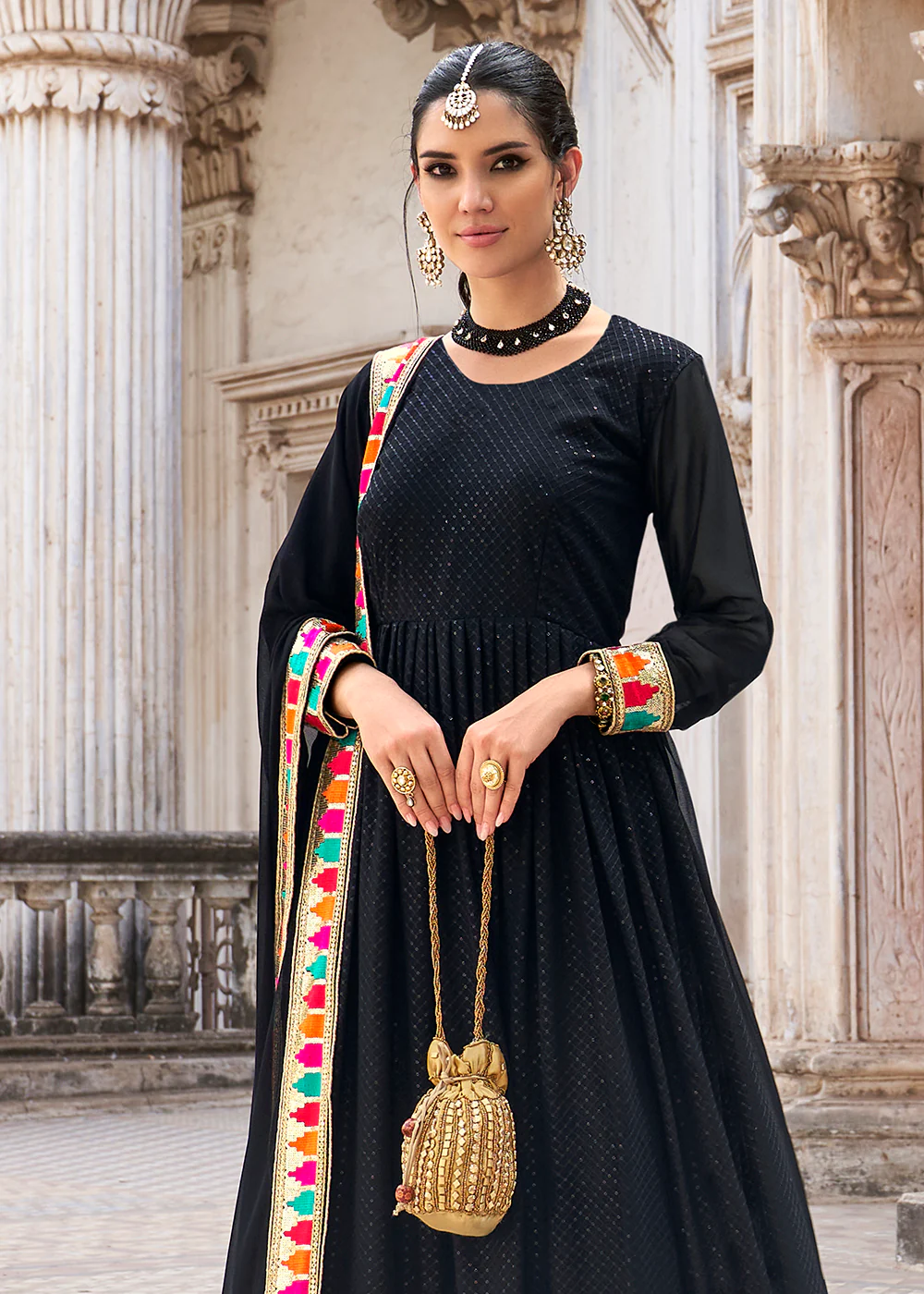 Sequins Embroidered Black Georgette Traditional Anarkali - Image 3
