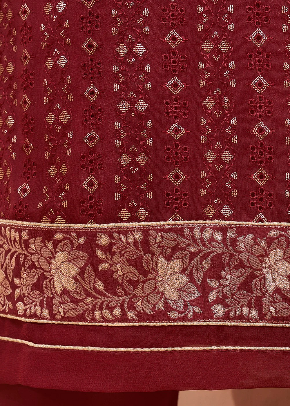 Sequins Embroidered Maroon Pakistani Style Suit - Image 3