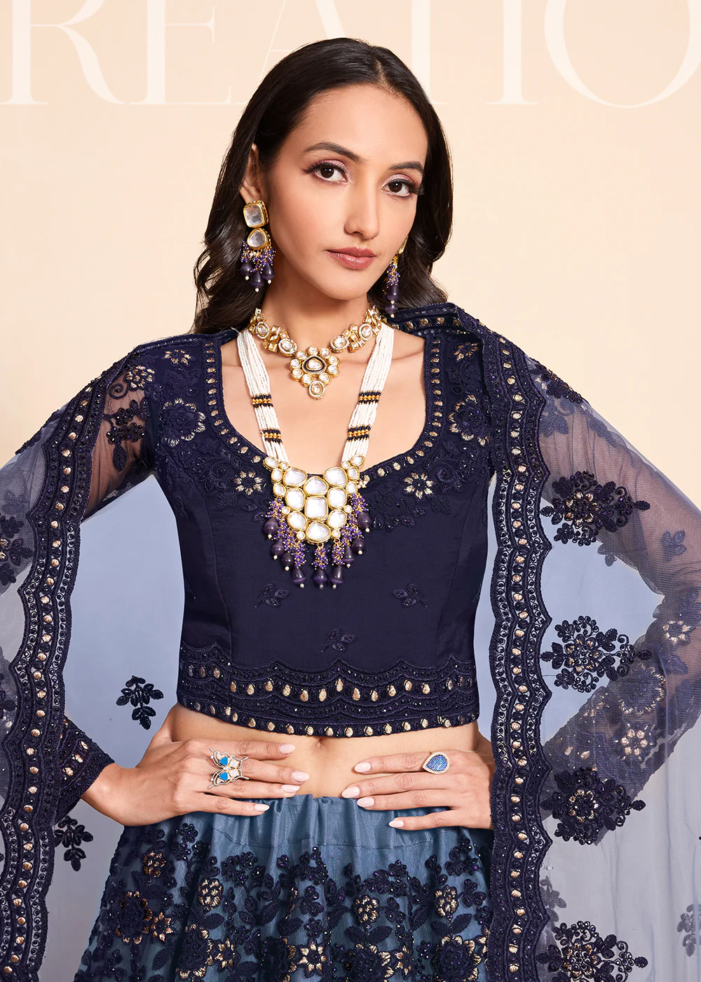 Shaded Blue Beautifully Heavy Embroidered Bridal Lehenga Choli - Image 2