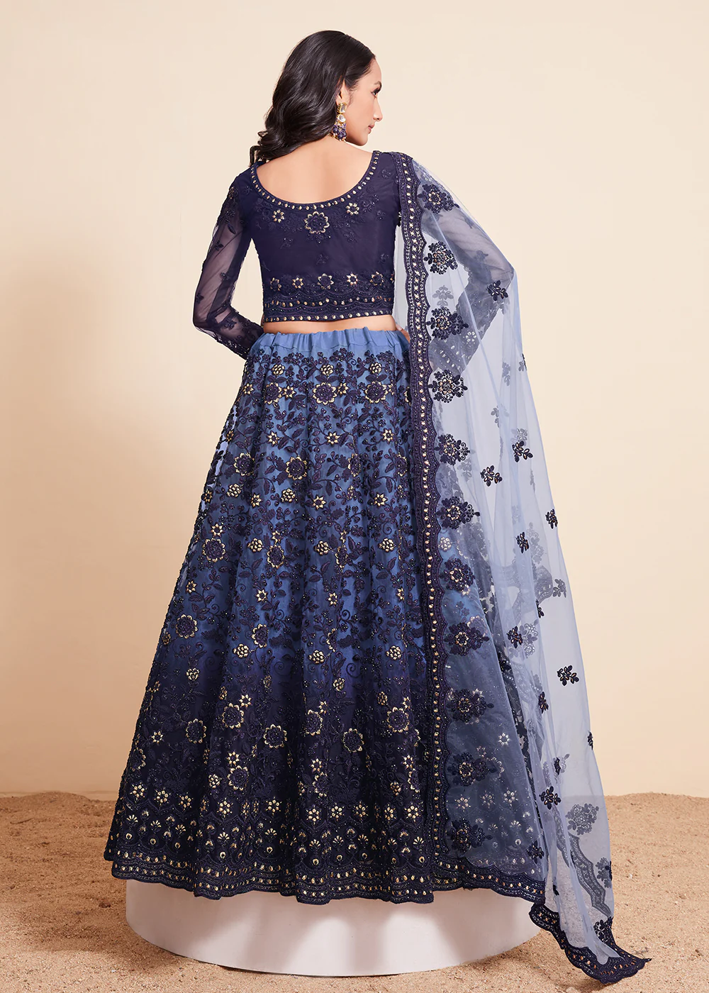 Shaded Blue Beautifully Heavy Embroidered Bridal Lehenga Choli - Image 3
