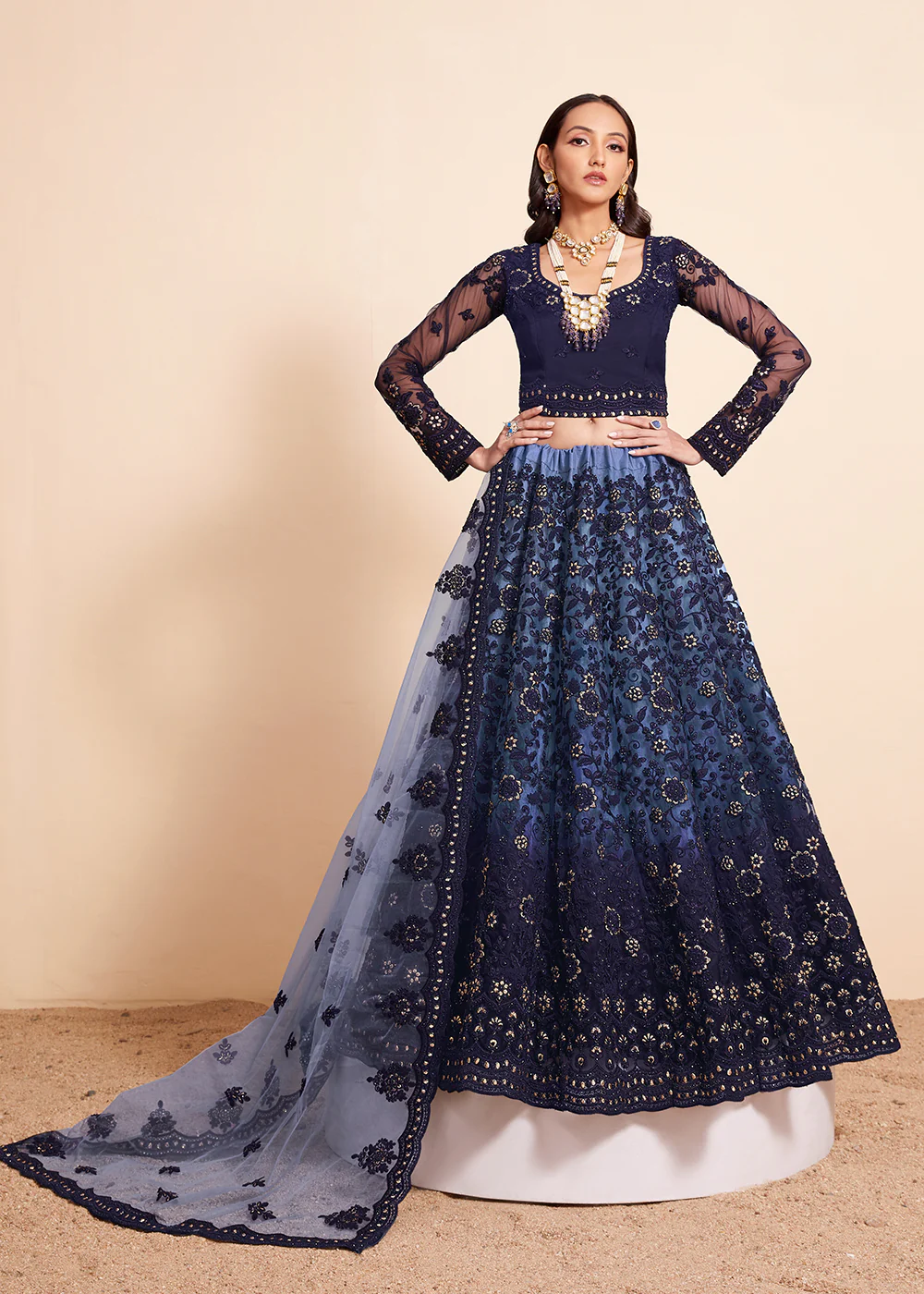 Shaded Blue Beautifully Heavy Embroidered Bridal Lehenga Choli - Image 5