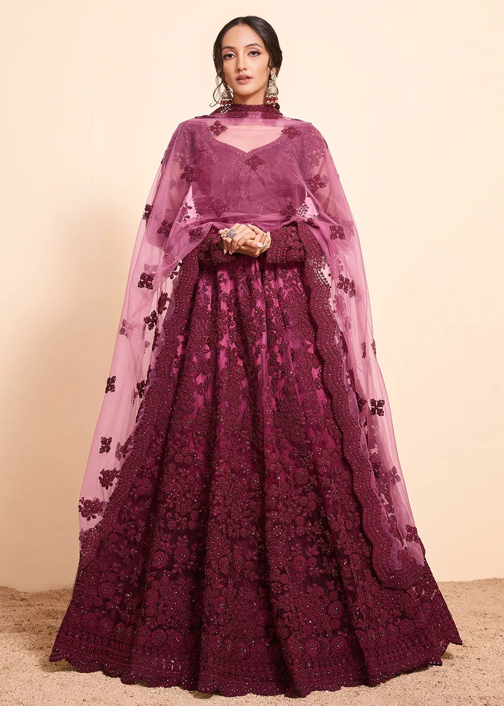 Shaded Magenta Beautifully Heavy Embroidered Bridal Lehenga Choli - Image 5