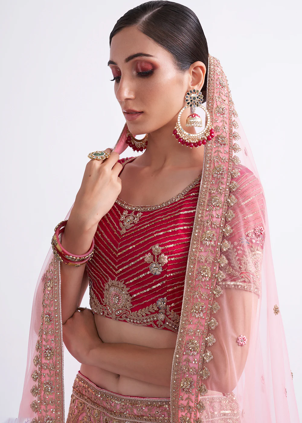 Shaded Rani Pink Wedding Style Designer Bridal Lehenga Choli - Image 2