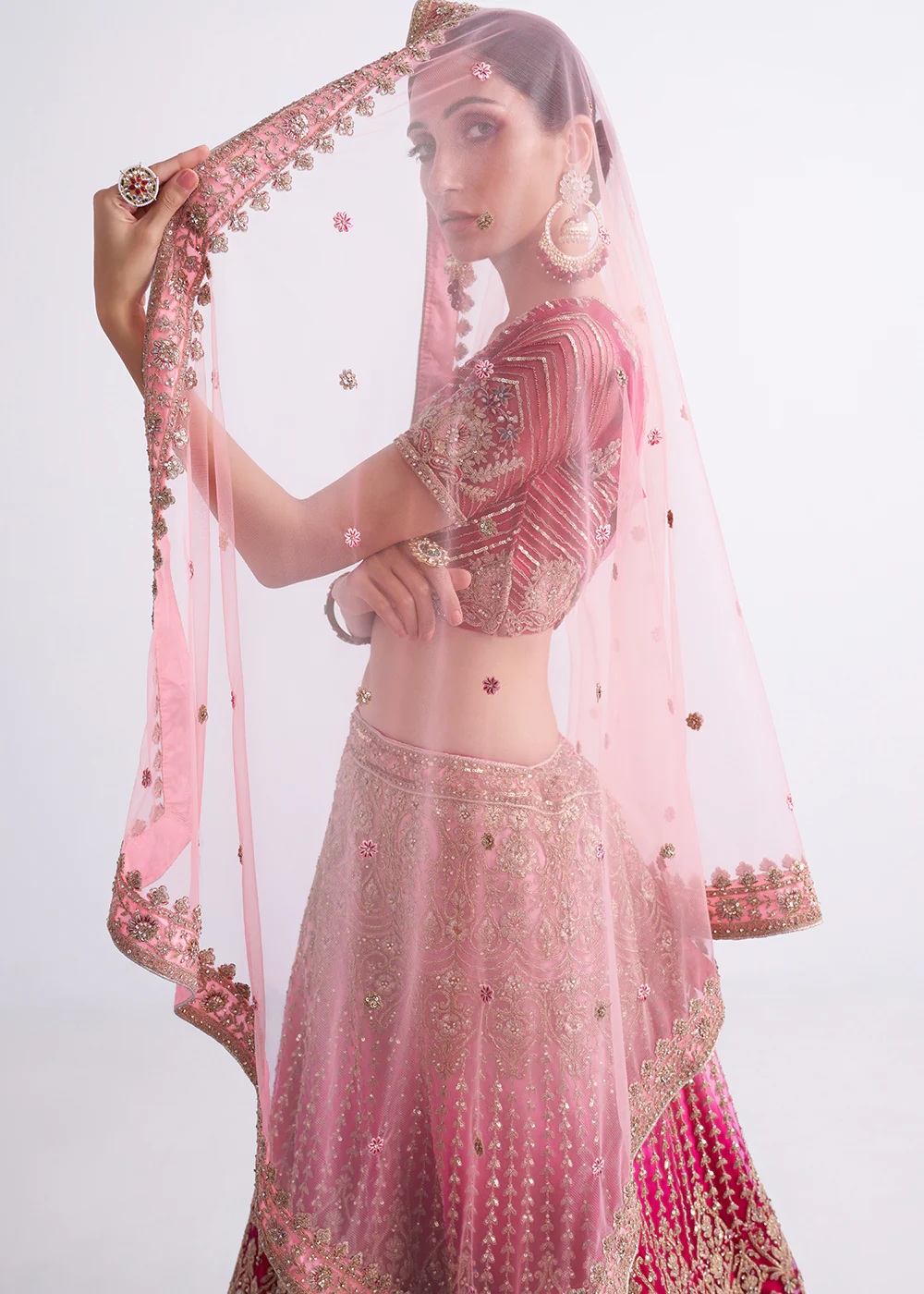 Shaded Rani Pink Wedding Style Designer Bridal Lehenga Choli - Image 4