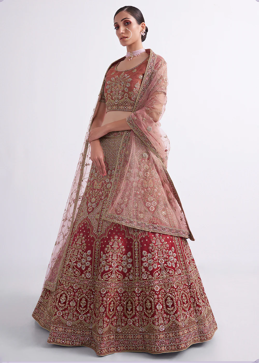 Shaded Rust Maroon Wedding Style Designer Bridal Lehenga Choli - Image 3