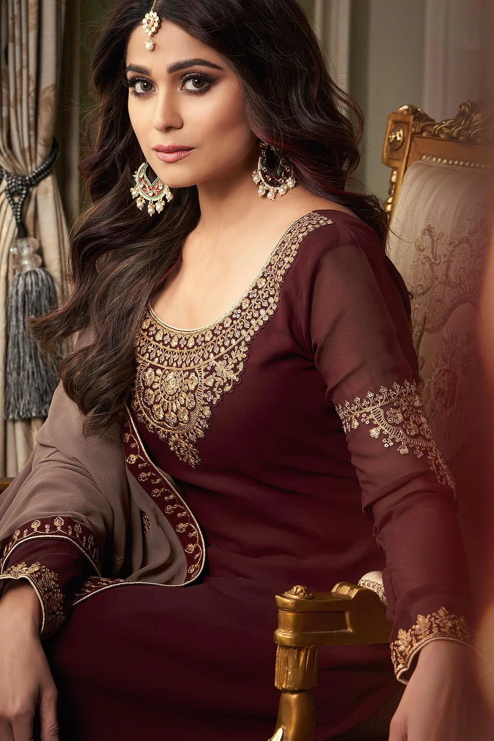 Shamita Shetty Chocolate Brown Georgette Palazzo Suit - Image 2