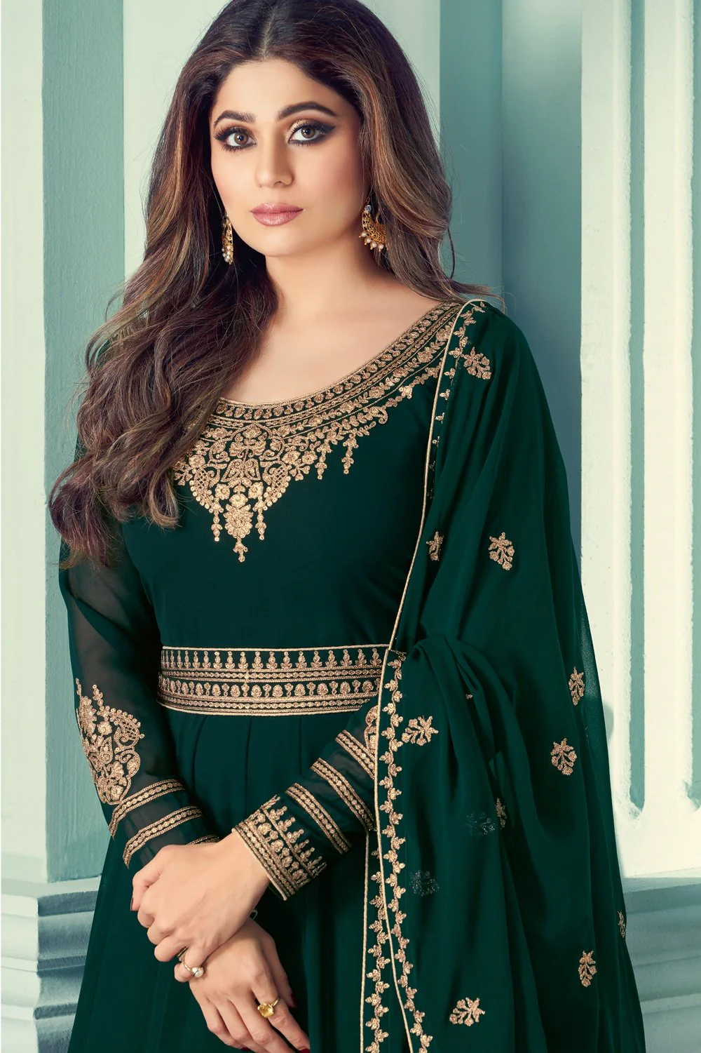 Shamita Shetty Green Embroidered Anarkali Suit - Image 2