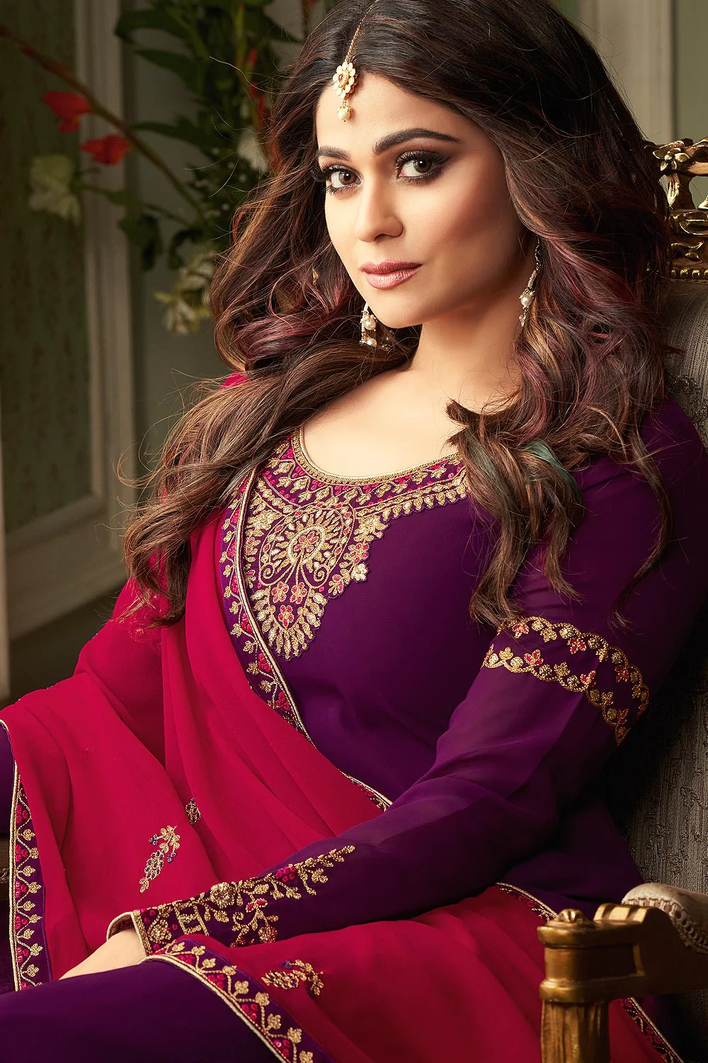 Shamita Shetty Purple & Pink Georgette Palazzo Suit - Image 2
