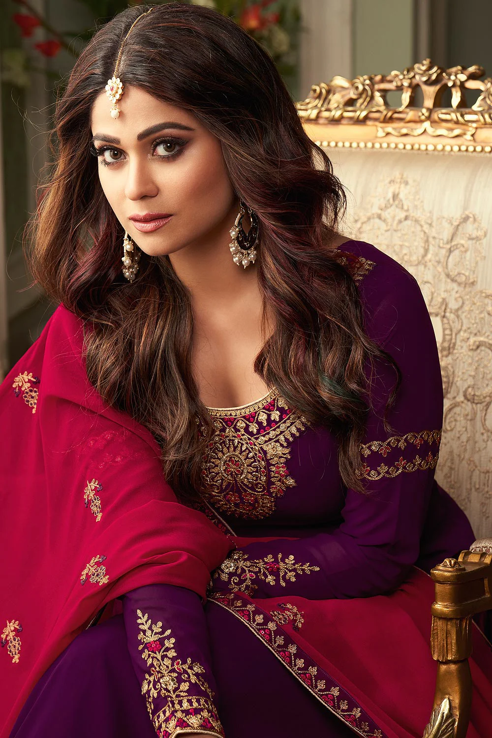 Shamita Shetty Purple & Pink Georgette Palazzo Suit - Image 3