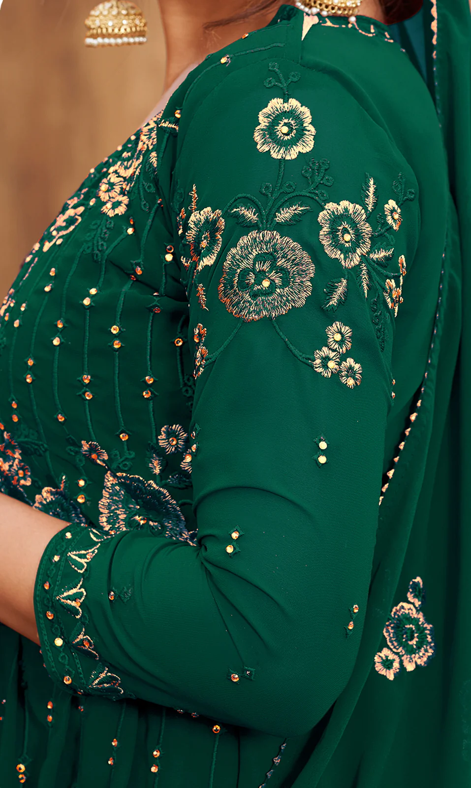 Sharara Set in Bottle Green Beautifully Embroidered Suit - Image 3