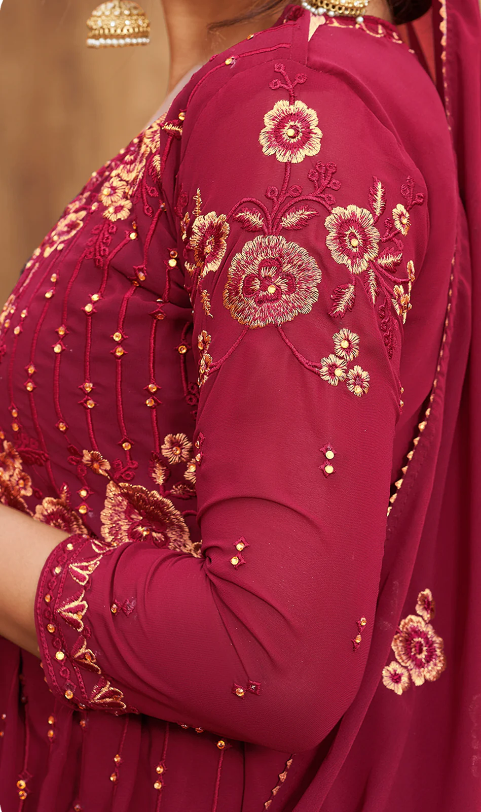 Sharara Set in Hot Pink Beautifully Embroidered Suit - Image 3