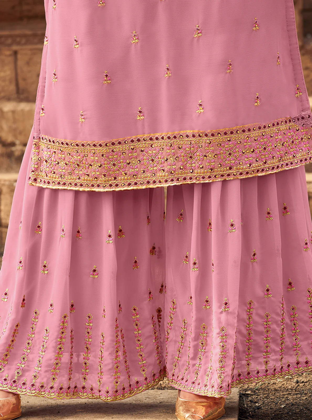 Sharara Set in Thulian Pink Beautifully Embroidered Suit - Image 3