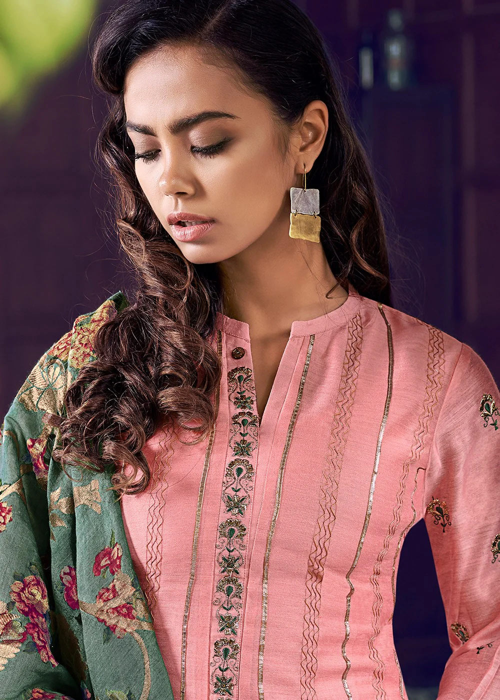 Sharara Style Salmon Pink Embroidered Designer Suit - Image 2