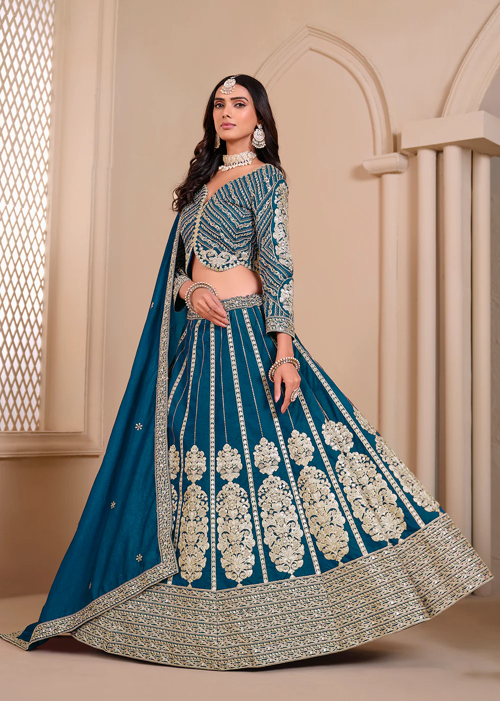 Shimmer Art Silk Blue Party Wear Lehenga Choli