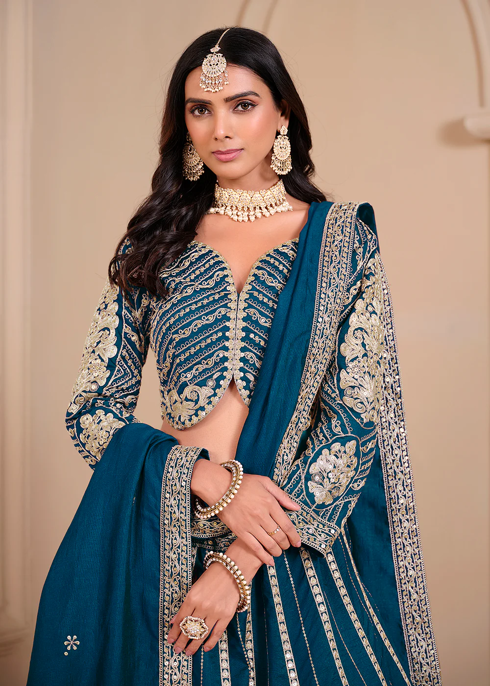 Shimmer Art Silk Blue Party Wear Lehenga Choli - Image 2