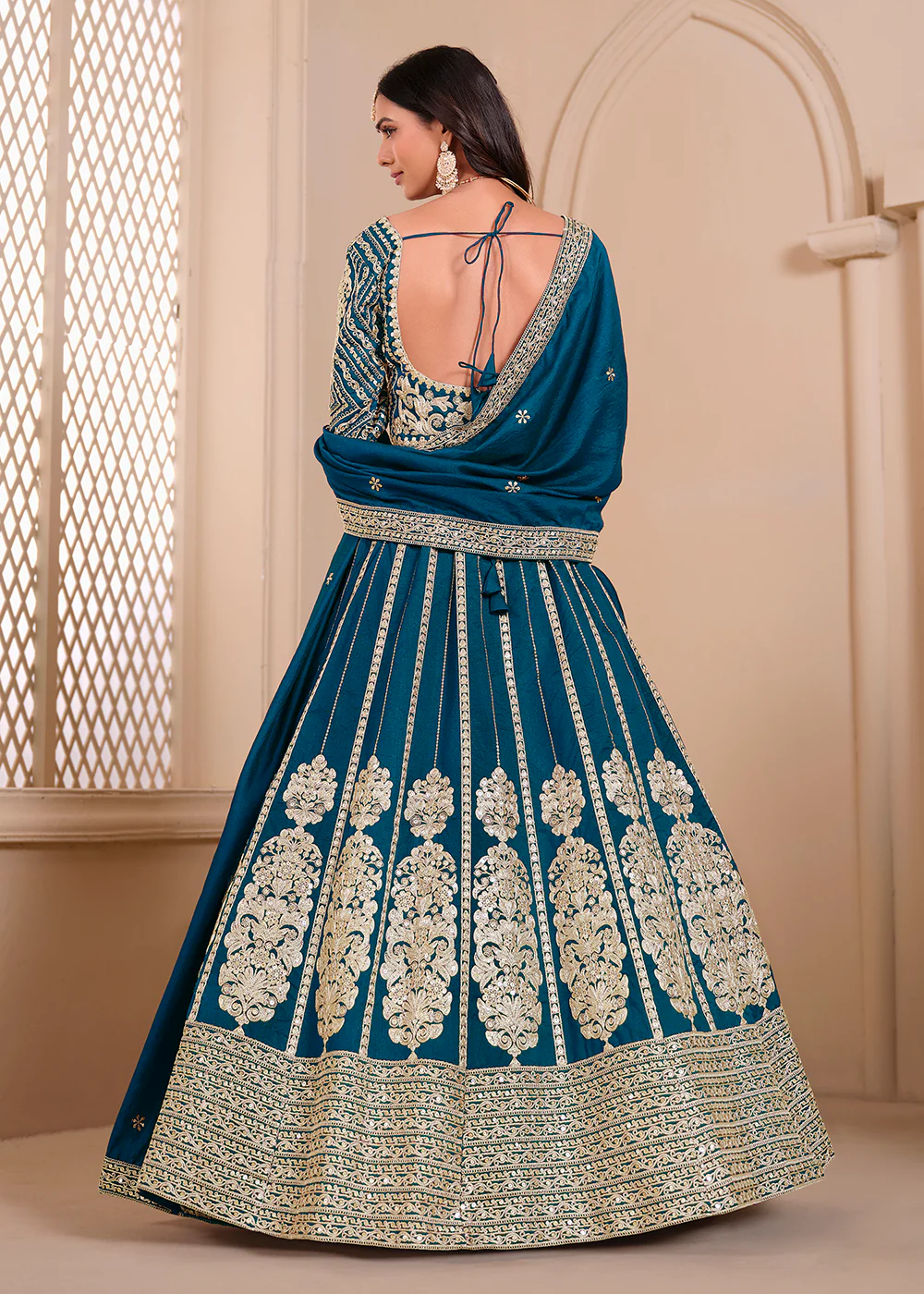 Shimmer Art Silk Blue Party Wear Lehenga Choli - Image 3