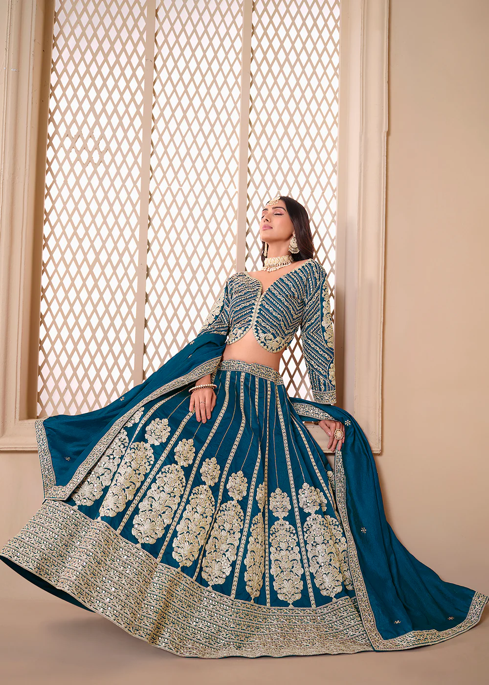 Shimmer Art Silk Blue Party Wear Lehenga Choli - Image 4