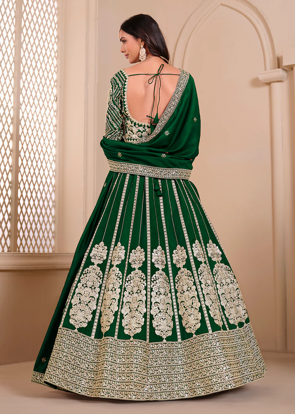 Shimmer Art Silk Green Party Wear Lehenga Choli - Image 3