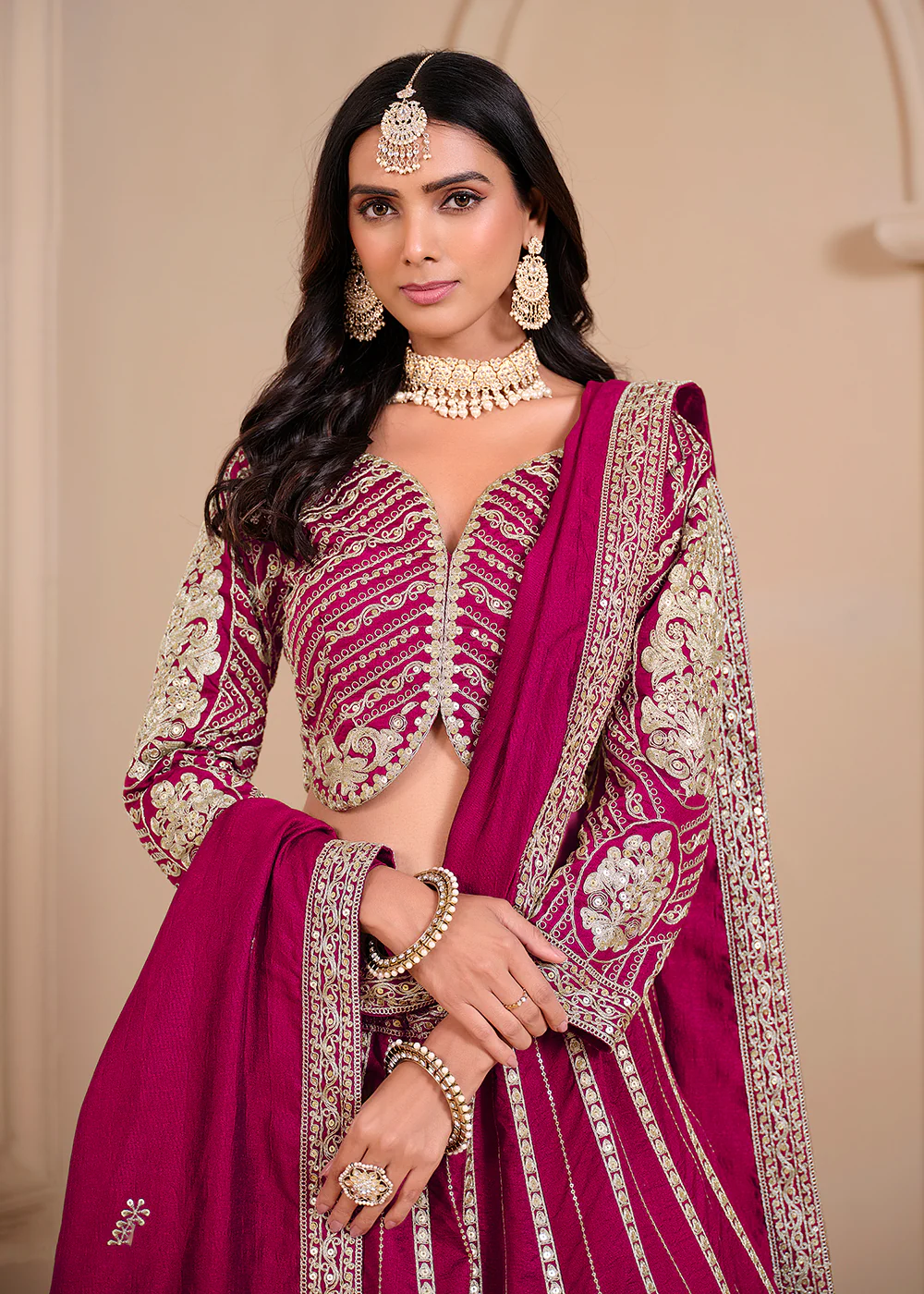 Shimmer Art Silk Pink Party Wear Lehenga Choli - Image 2