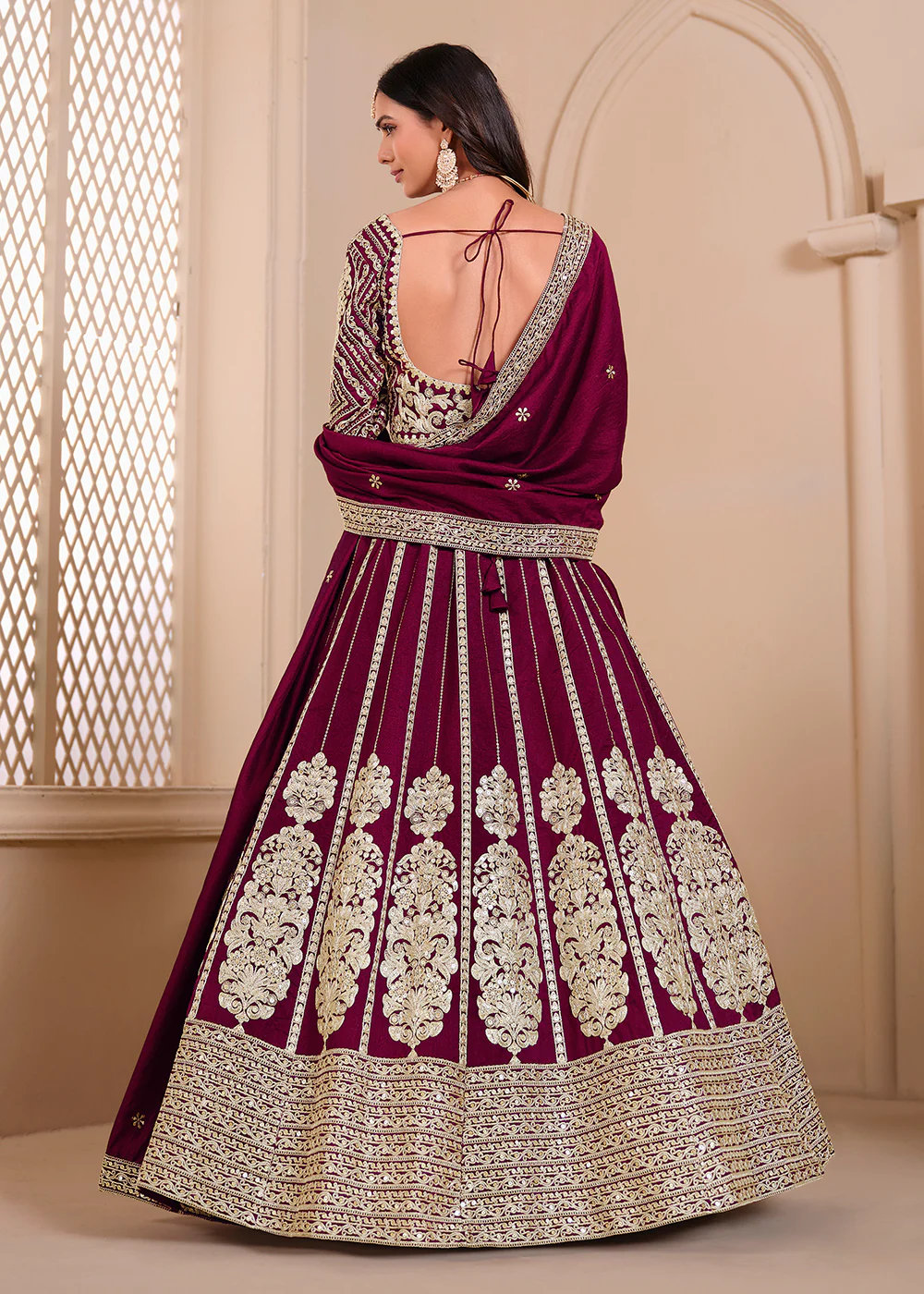 Shimmer Art Silk Wine Party Wear Lehenga Choli - Image 3