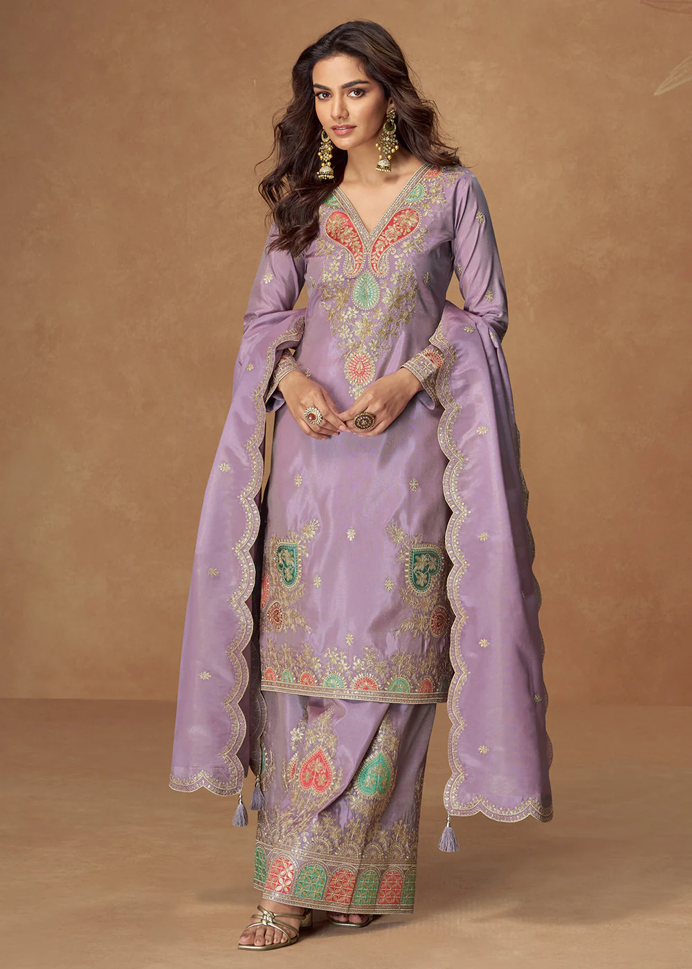 Shimmer Silk Lavender Festive Palazzo Style Suit