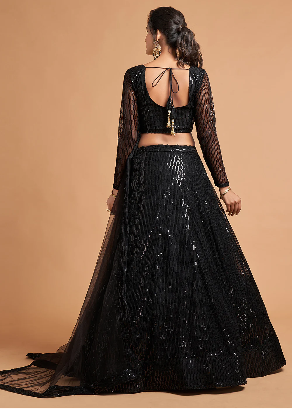 Shiny Black Stylish Embroidered A Line Lehenga Choli - Image 3