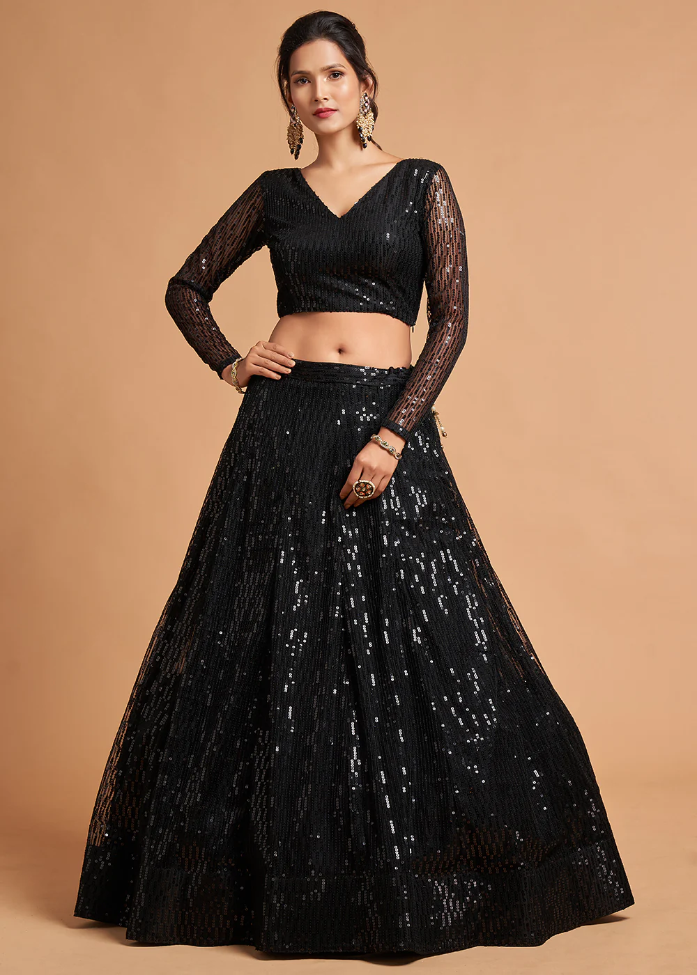 Shiny Black Stylish Embroidered A Line Lehenga Choli - Image 5