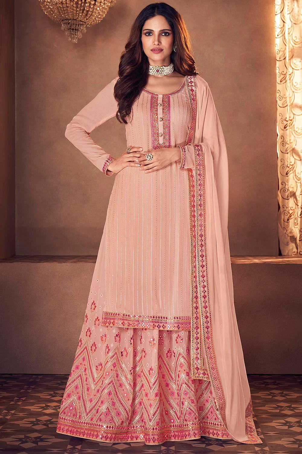 Significant Peach Lehenga Style Designer Suit - Image 3