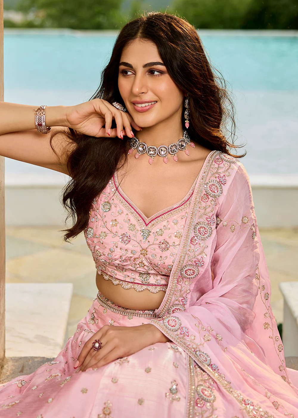 Silk Fabric Pink Color Wedding Wear Lehenga Choli - Image 2