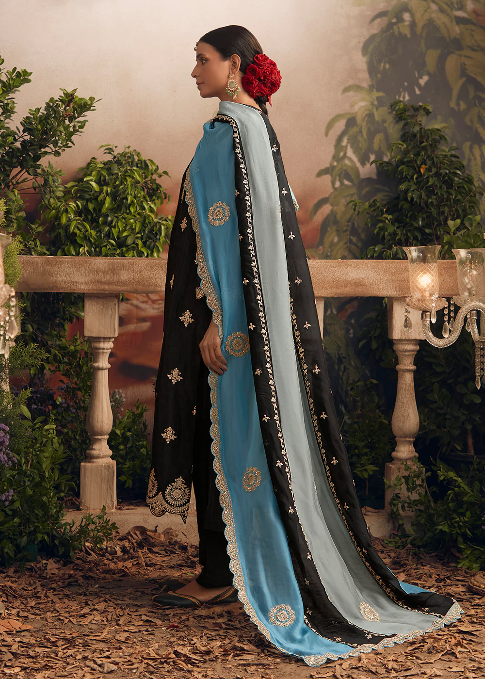Silk Modale Jet Black Embroidered Festive Salwar Suit - Image 3