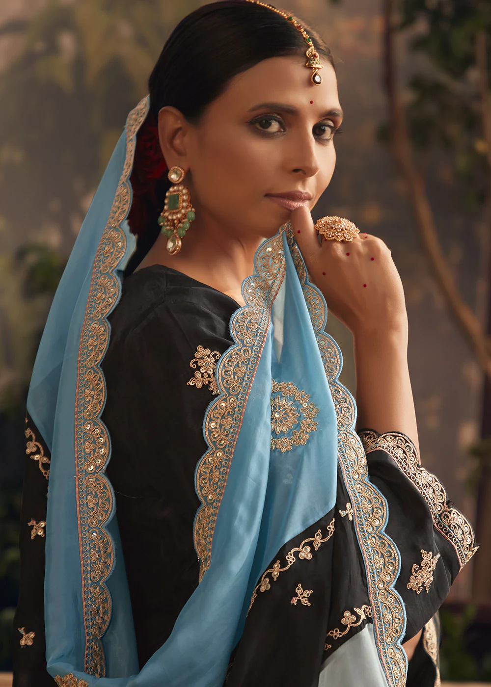 Silk Modale Jet Black Embroidered Festive Salwar Suit - Image 4