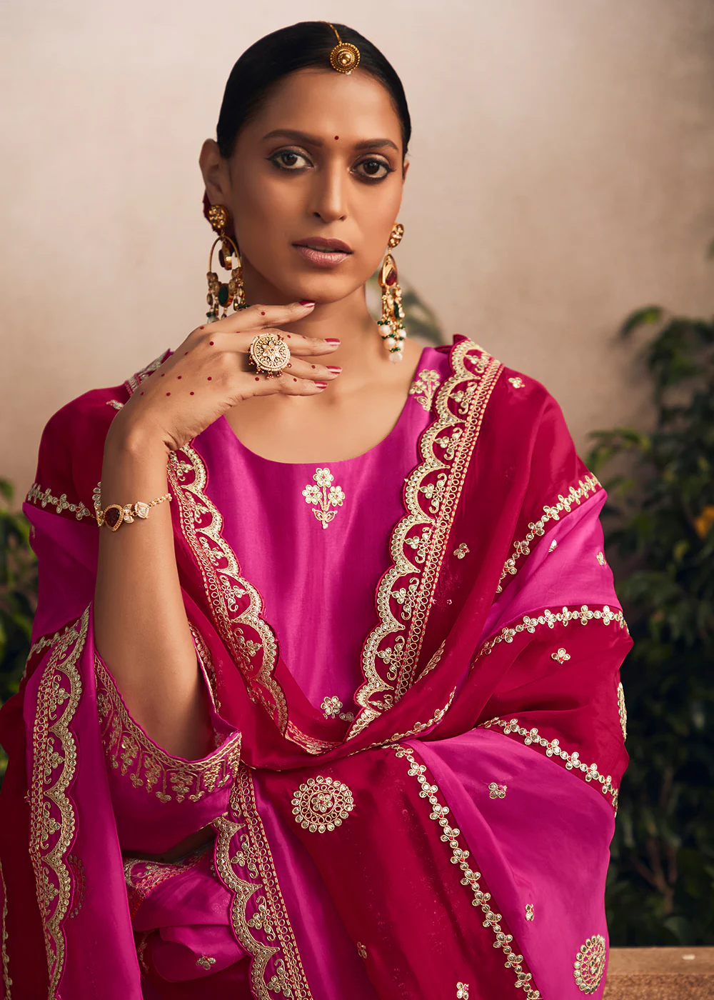 Silk Modale Magenta Pink Embroidered Festive Salwar Suit - Image 4