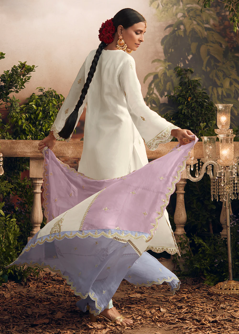 Silk Modale Off White Embroidered Festive Salwar Suit - Image 3