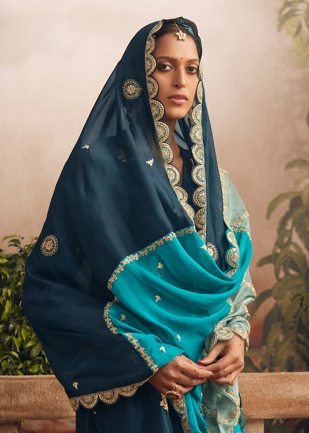 Silk Modale Teal Blue Embroidered Festive Salwar Suit - Image 2