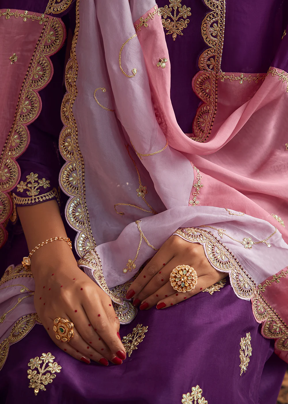 Silk Modale Violet Embroidered Festive Salwar Suit - Image 3