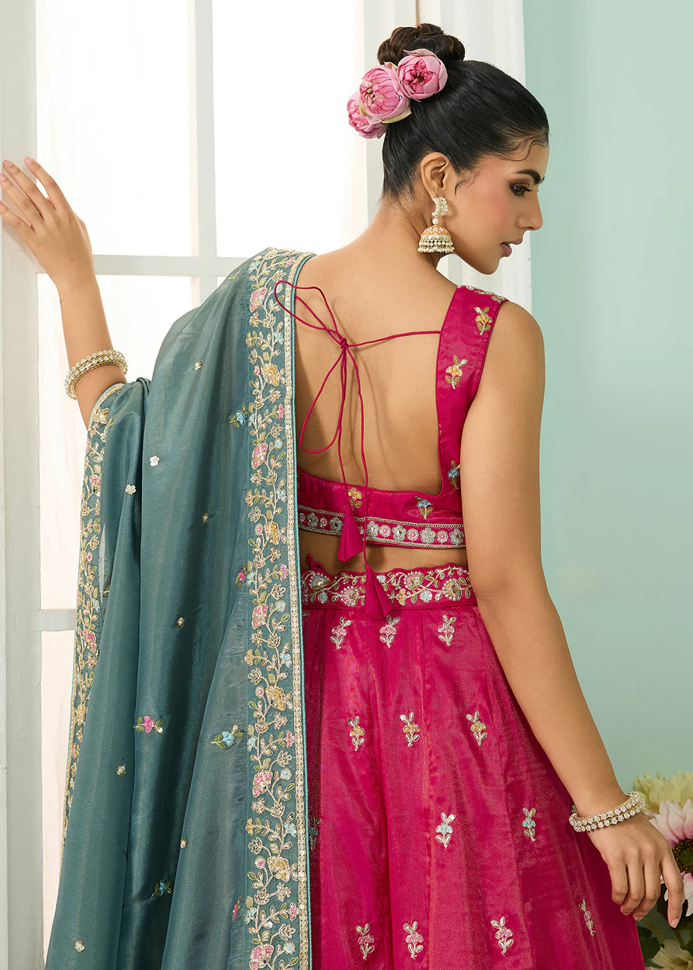 Silk Pink Heavy Embroidered Wedding Lehenga Choli - Image 7