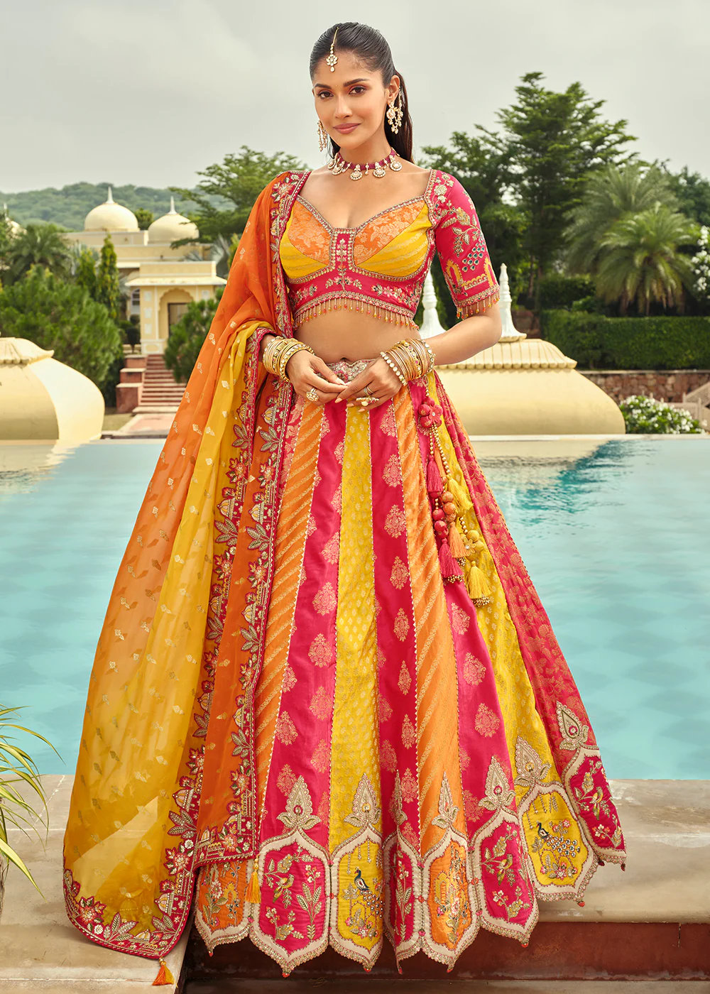 Silk with Embroidered Multicolor Bridal Lehenga Choli