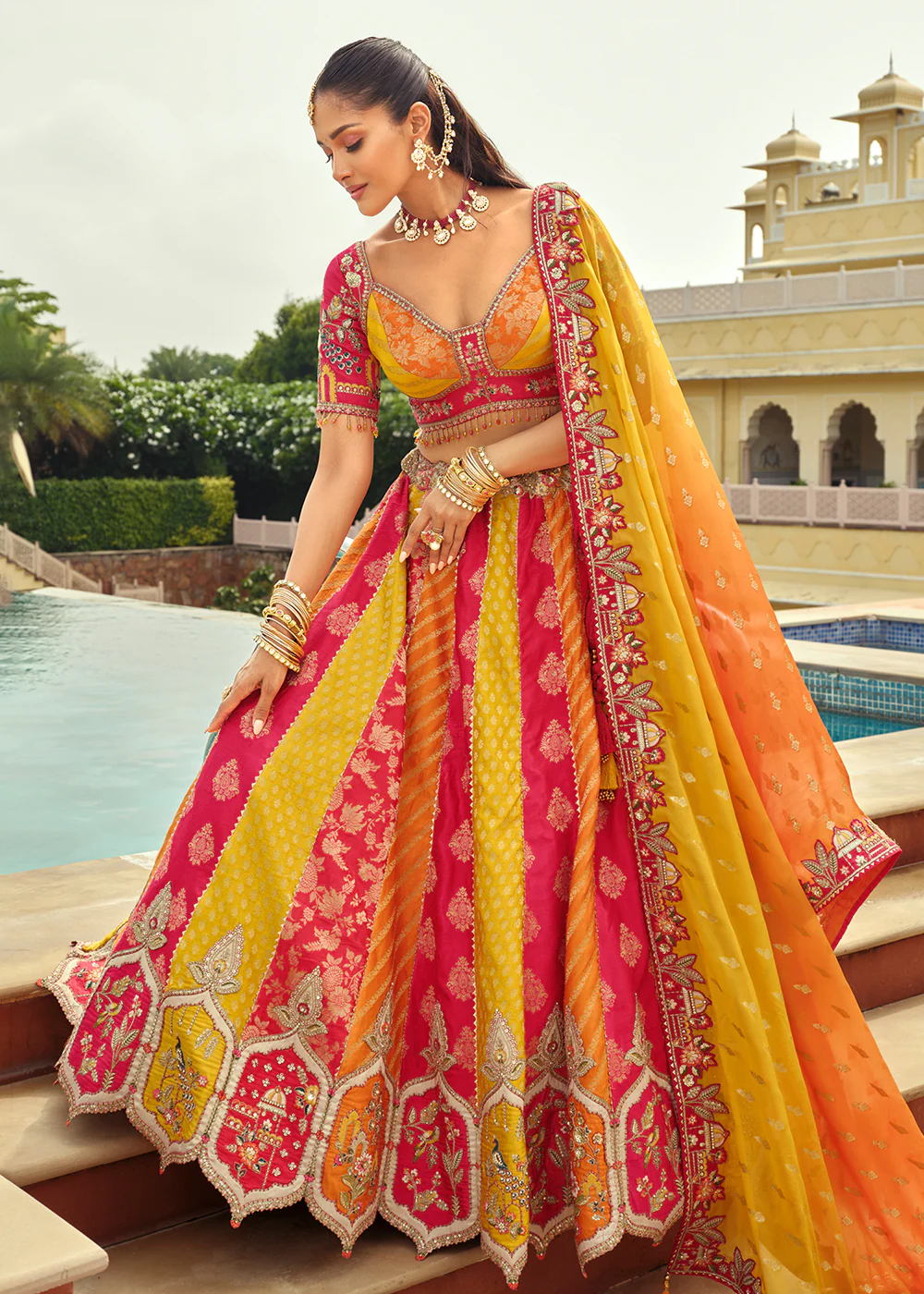 Silk with Embroidered Multicolor Bridal Lehenga Choli - Image 3
