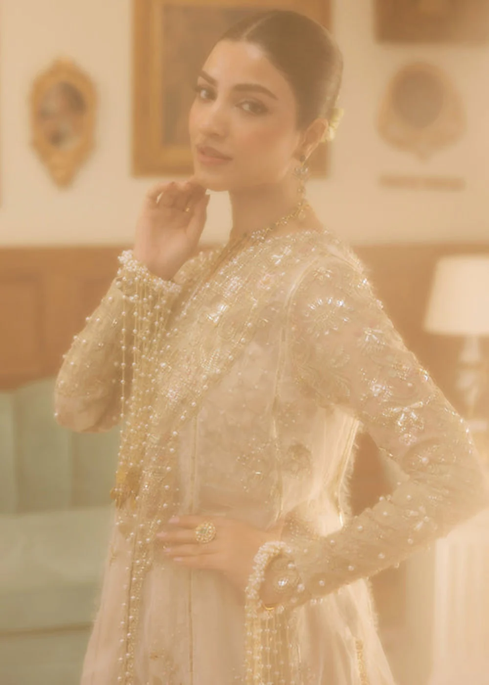 Siraa Luxury Formals '25 by Sadaf Fawad Khan | Ivory Celeste - Image 6