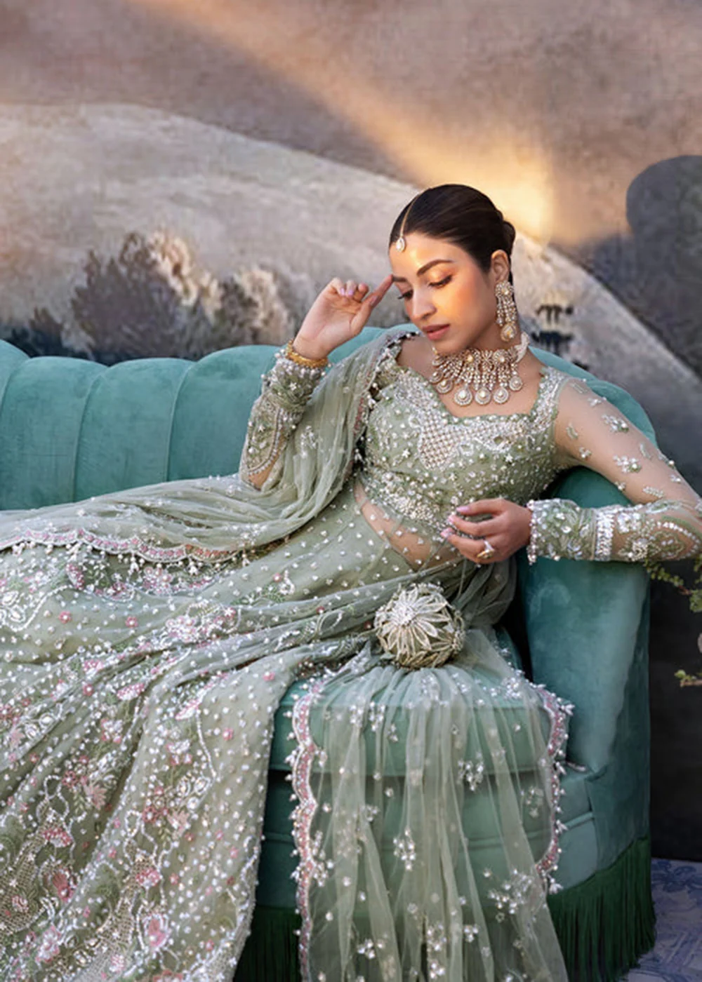 Siraa Luxury Formals '25 by Sadaf Fawad Khan | Seafoam - Image 4